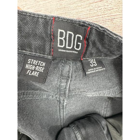 BDG Stretch High-Rise Flare Jeans Mens 39 Black Gray Medium Wash Distressed - Picture 8 of 12